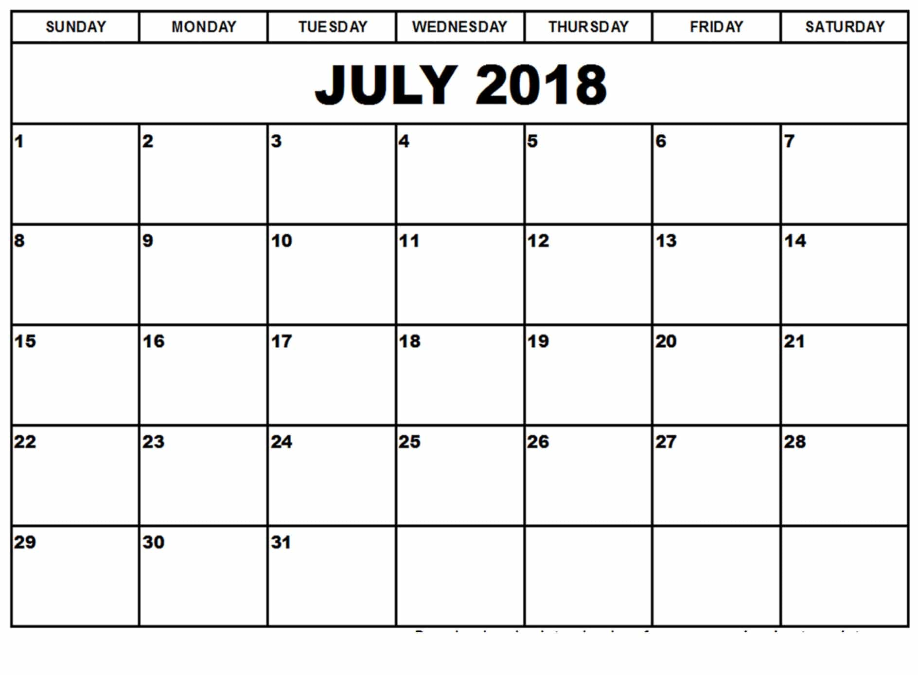 July 2018 Calendar