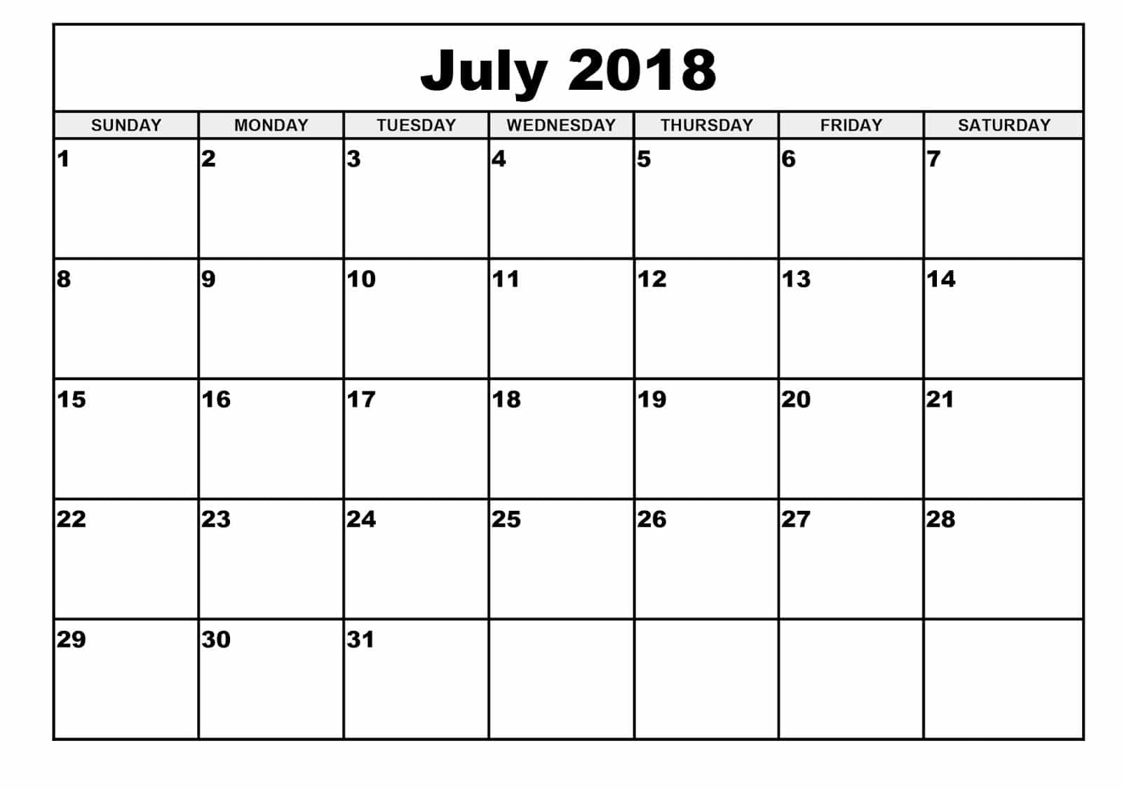July 2018 Calendar Printable