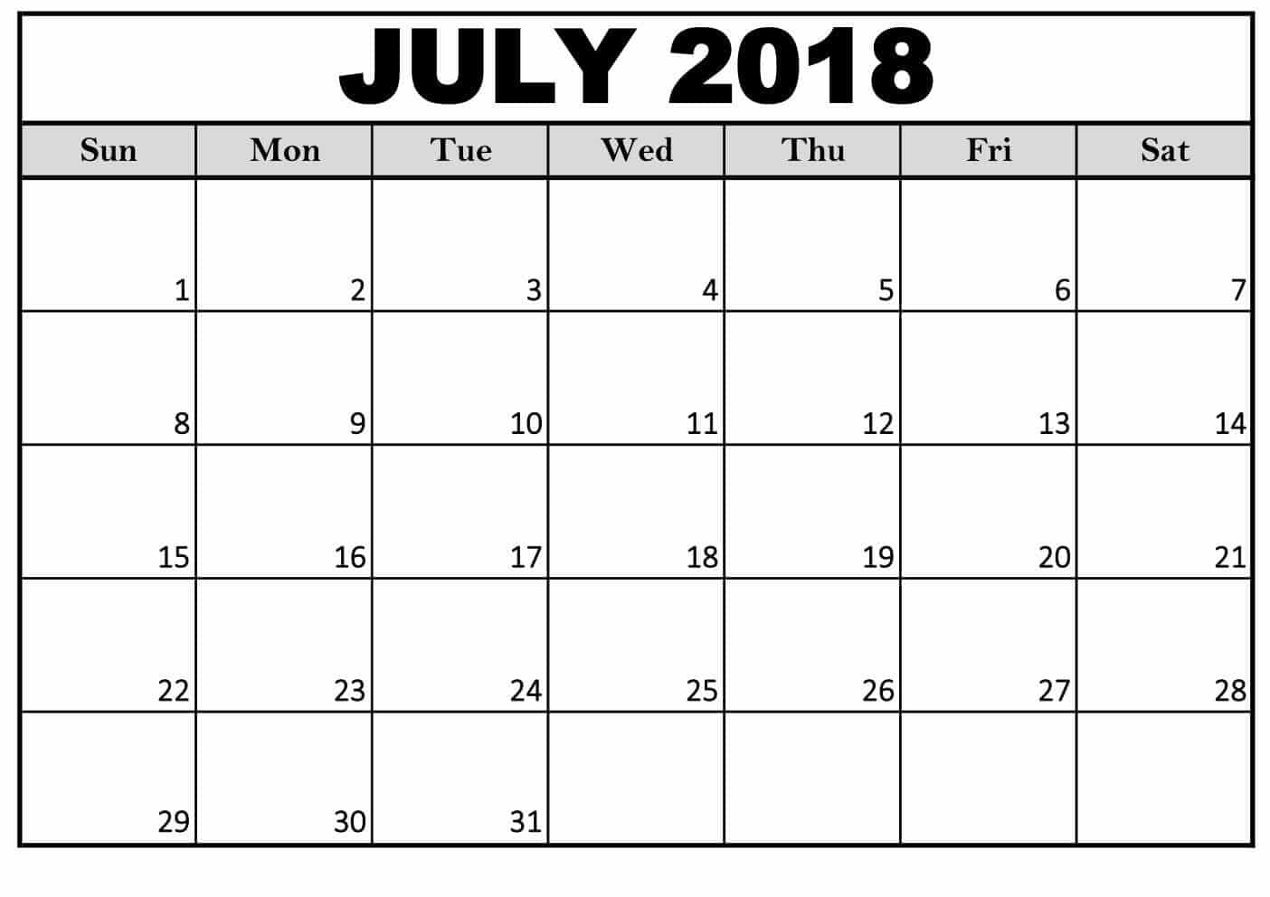 July 2018 Calendar