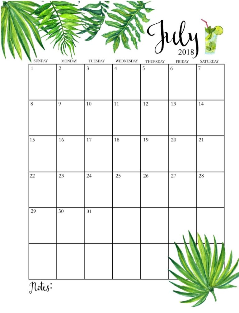  July 2018 Calendar With Holidays