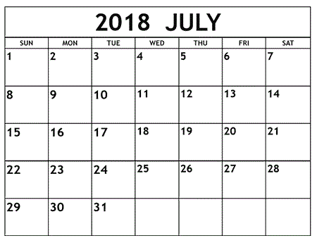  July 2018 Calendar With Holidays