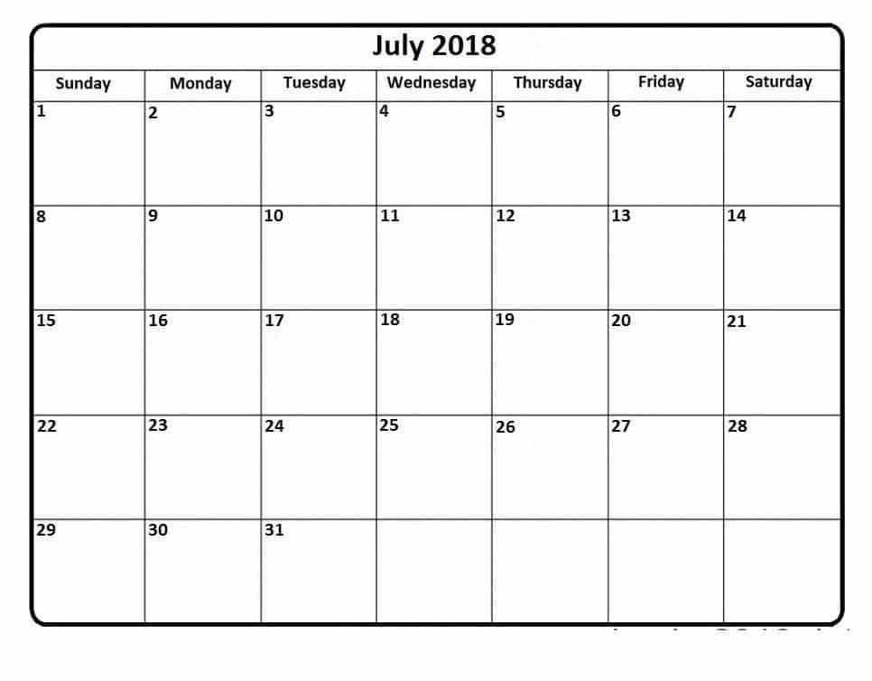  July 2018 Printable Calendar