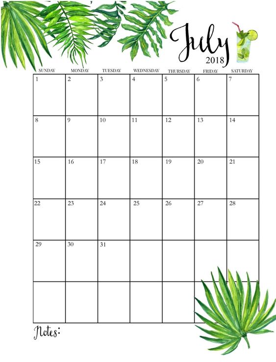  July Calendar 2018 Template