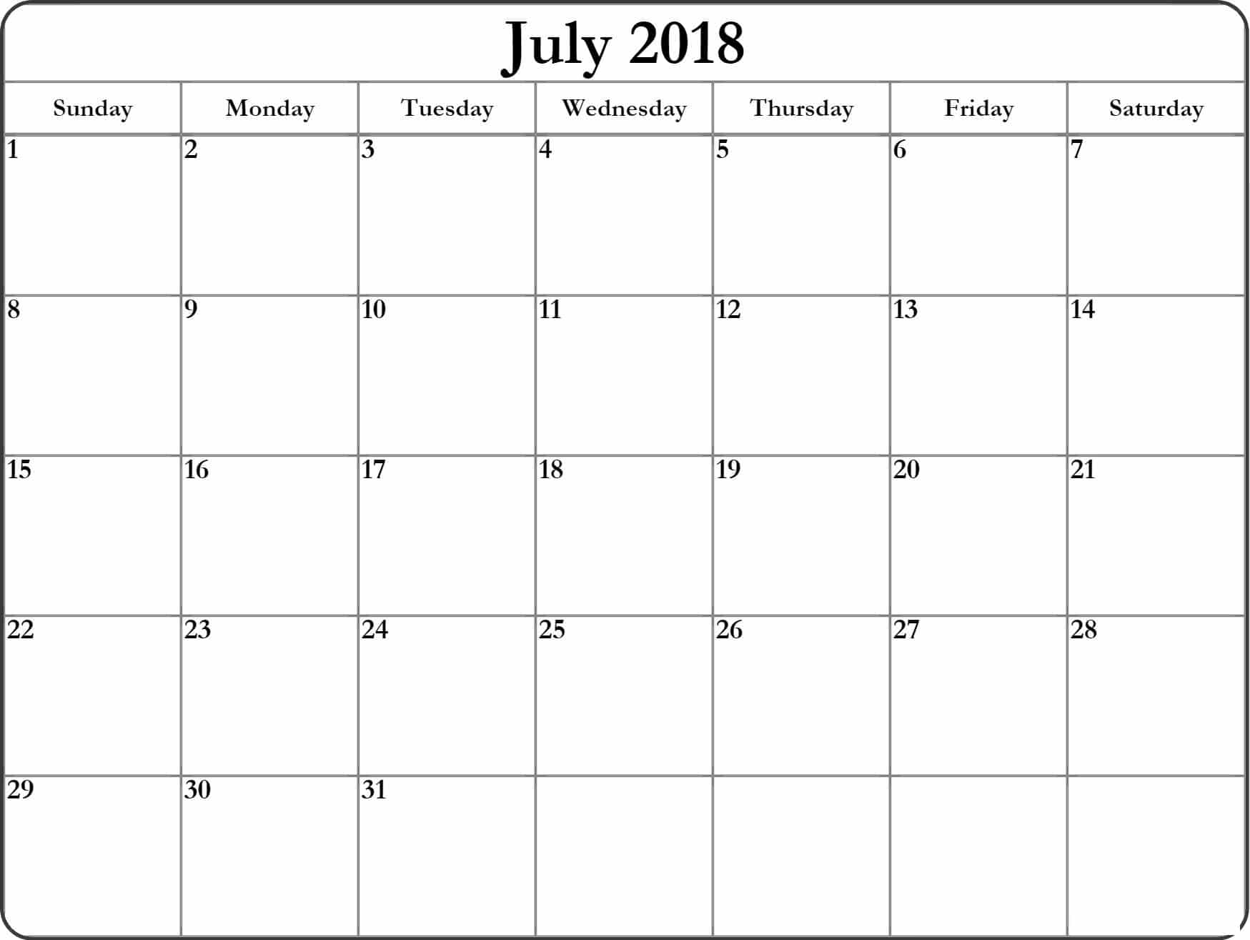  July Calendar 2018