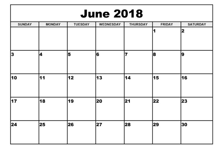 June 2018 Calendar Printable Word And Excel Format | Oppidan Library