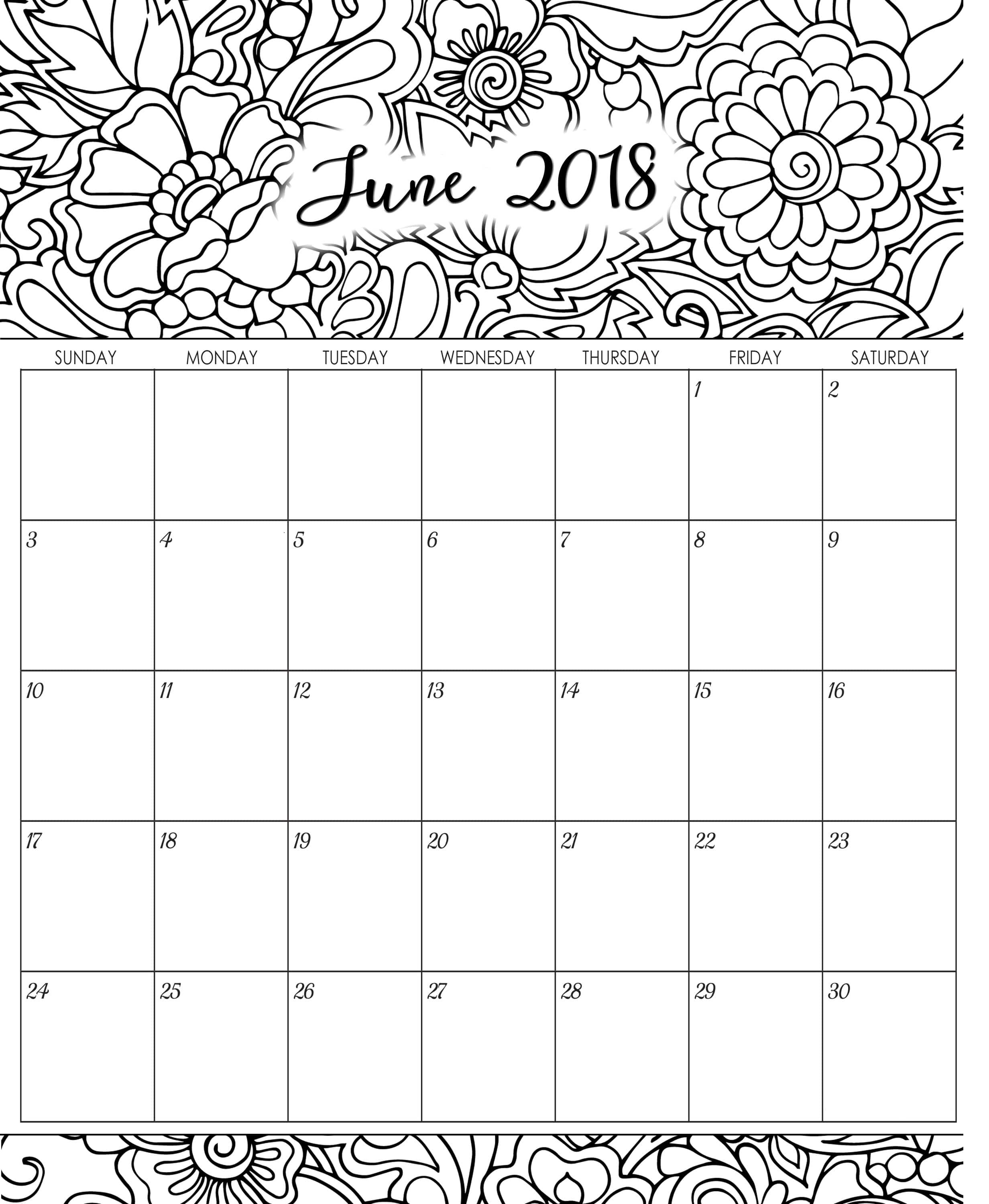 June 2018 Calendar Printable 