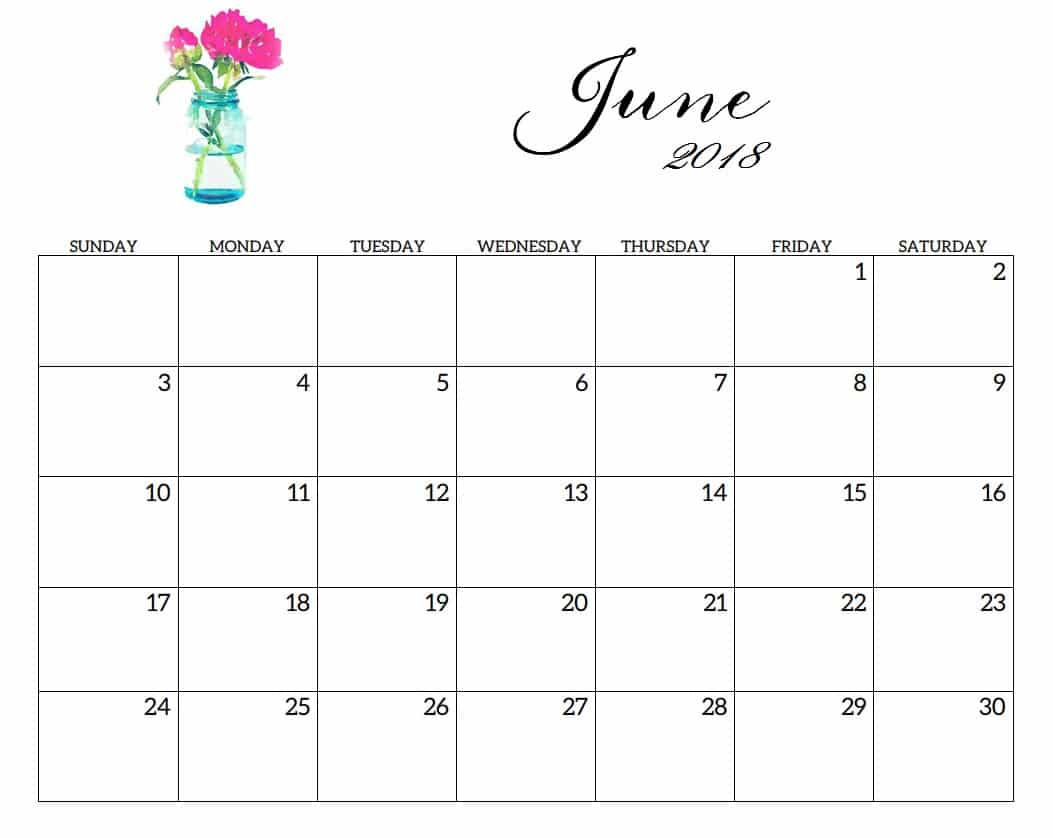 June 2018 Calendar Printable 