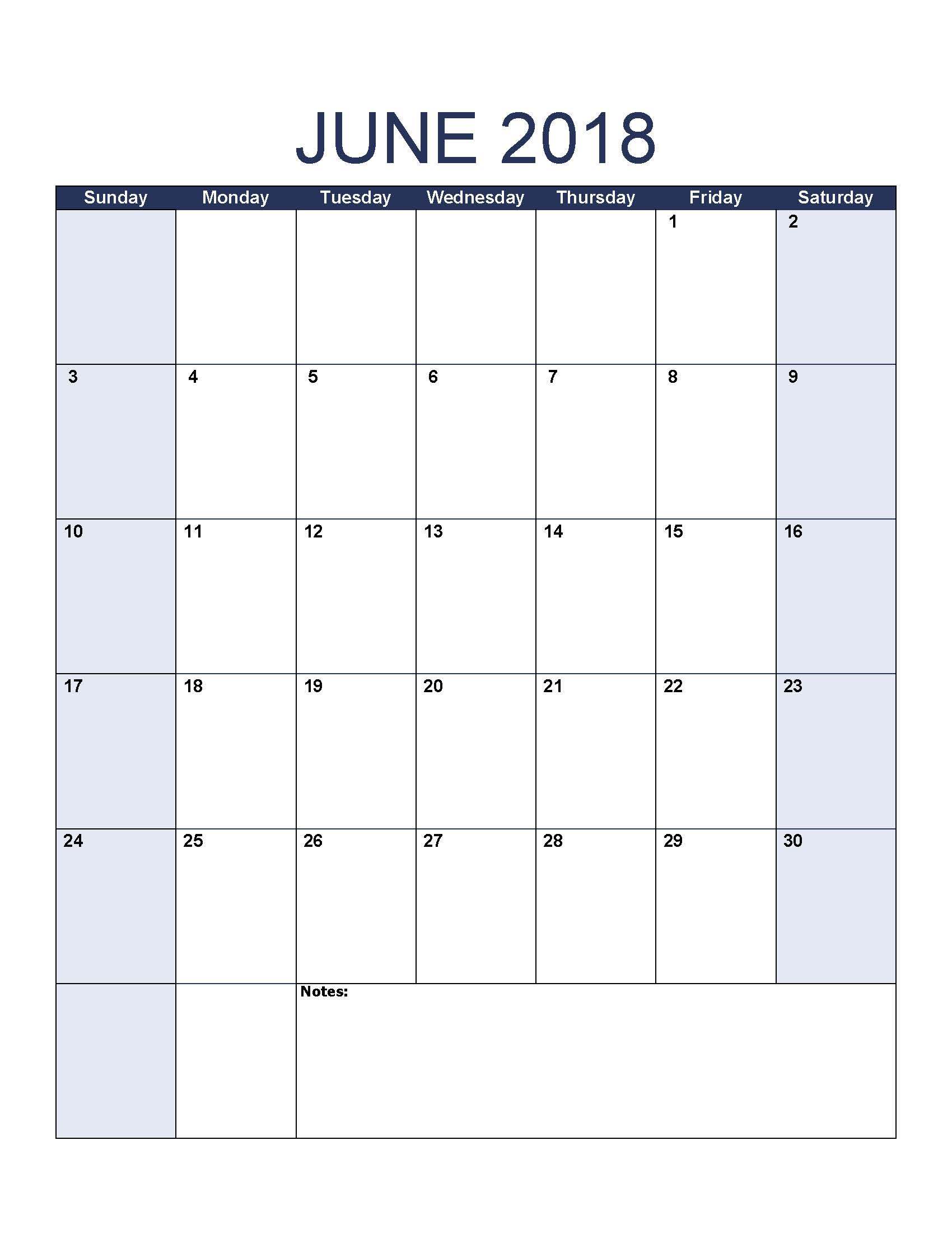 June 2018 Calendar With Holidays 