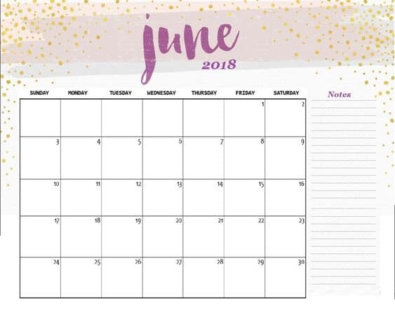 June 2018 Calendar 