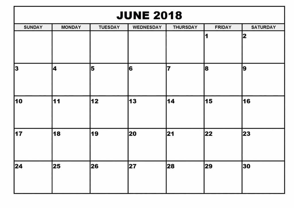 June 2018 Calendar 