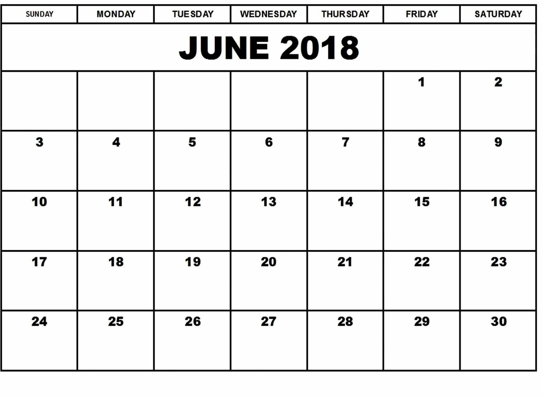 June 2018 Printable Calendar
