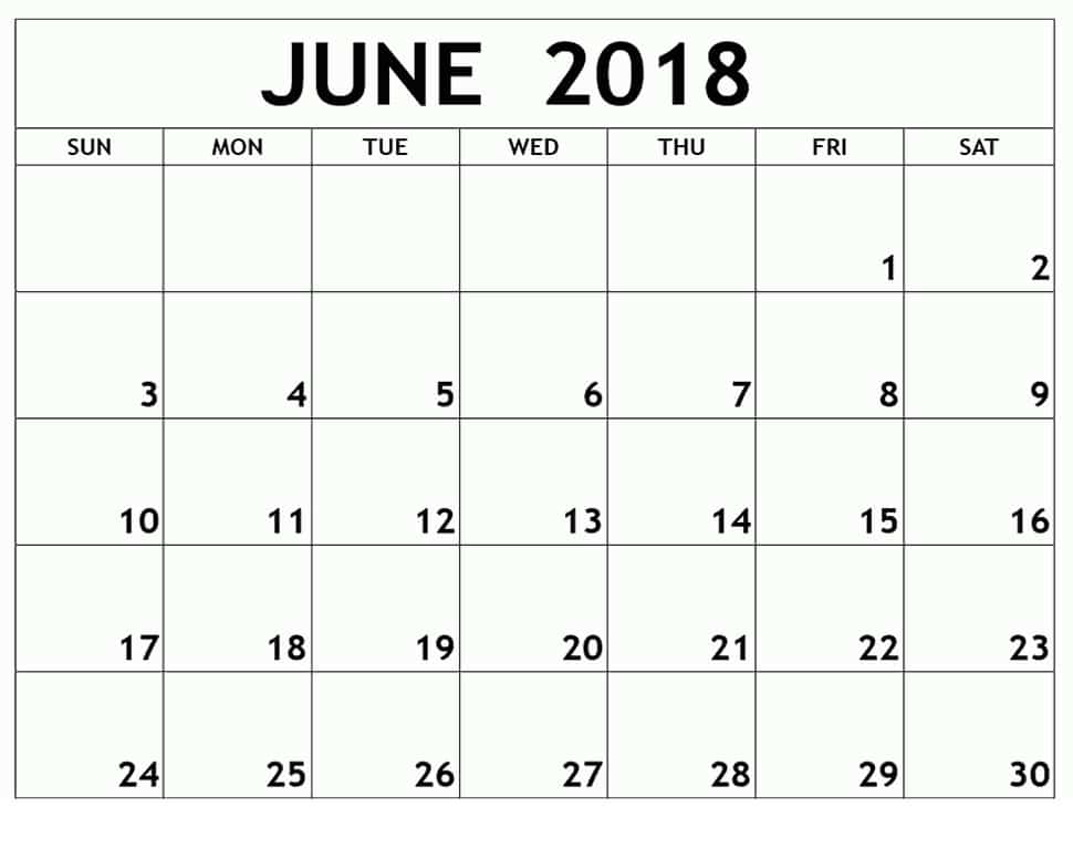 June Calendar 2018 