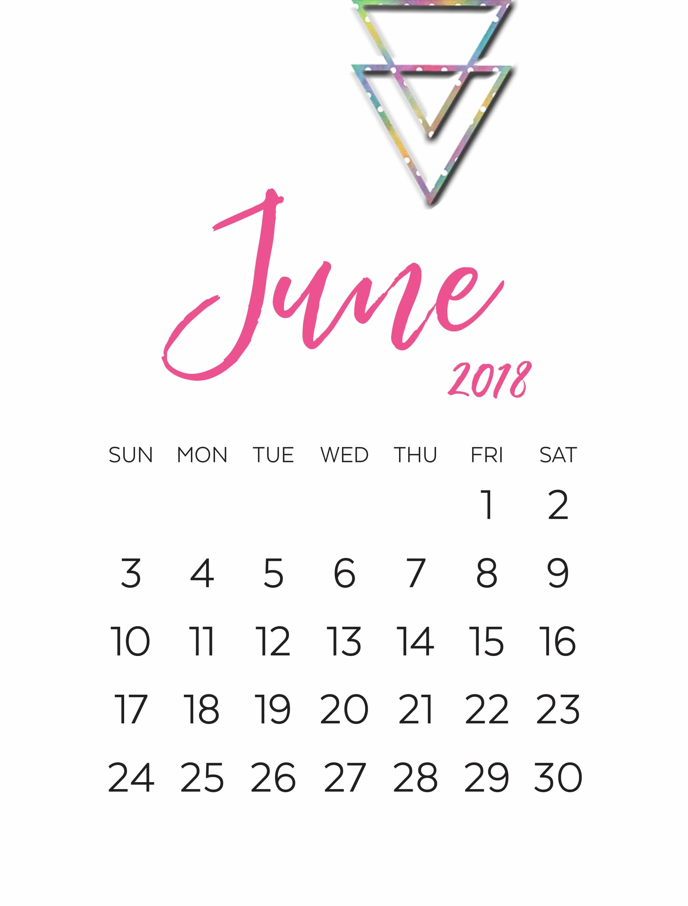 June Calendar 2018 Printable 