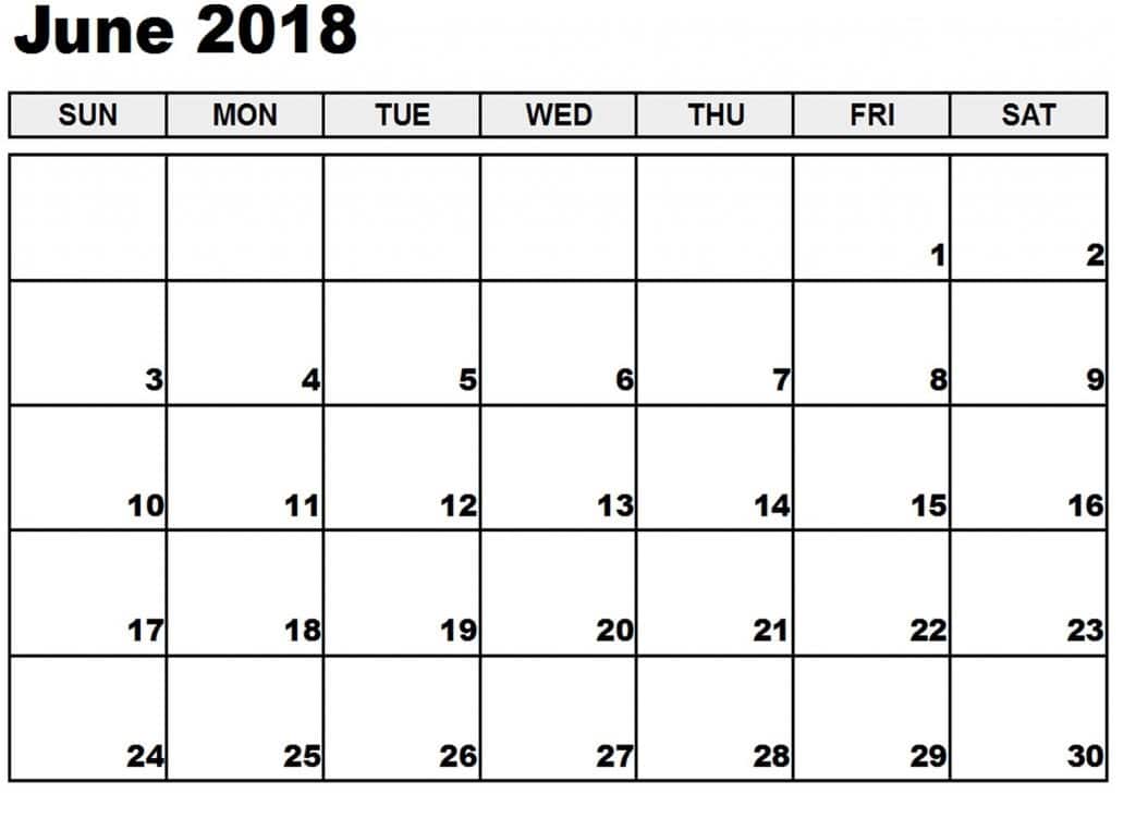 June Calendar 2018 Printable 