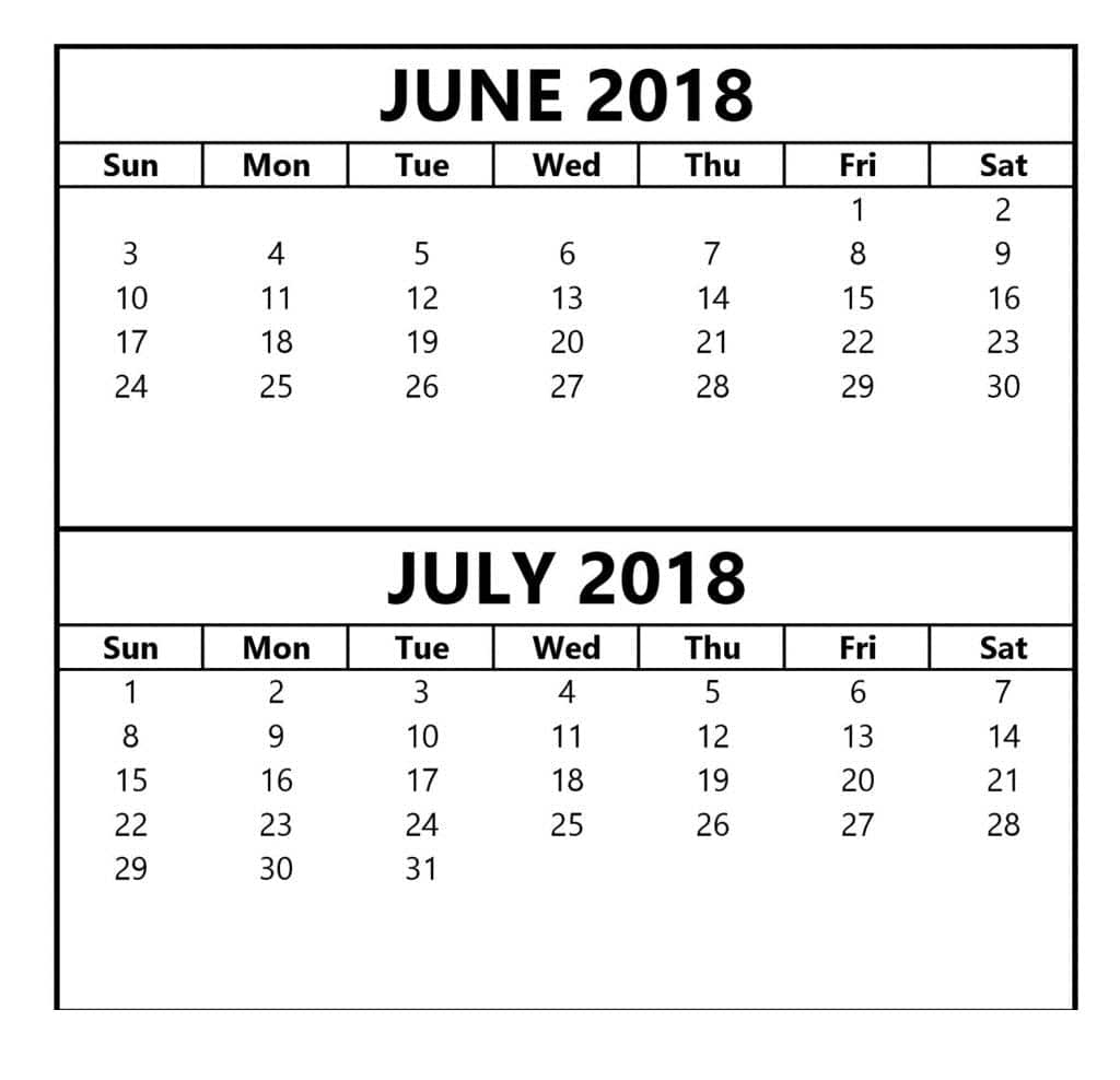 June July 2018 Calendar 