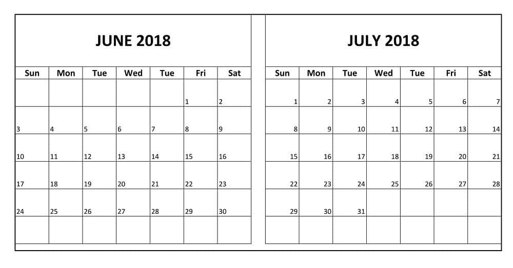 June July 2018 Calendar 