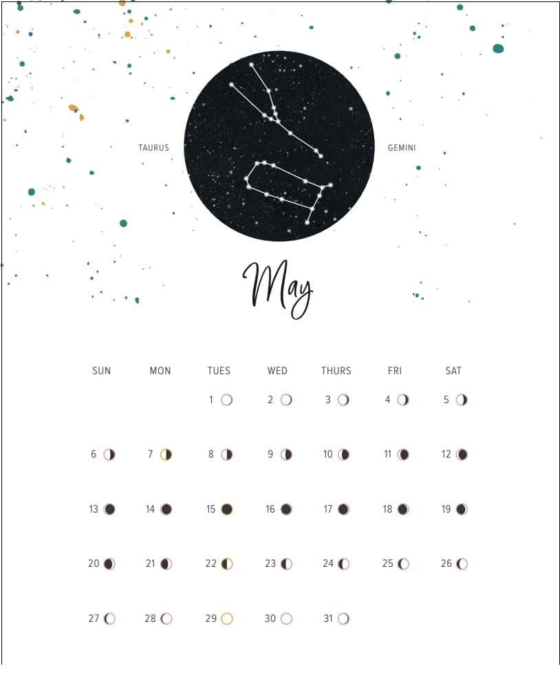 Moon May 2018 Calendar 