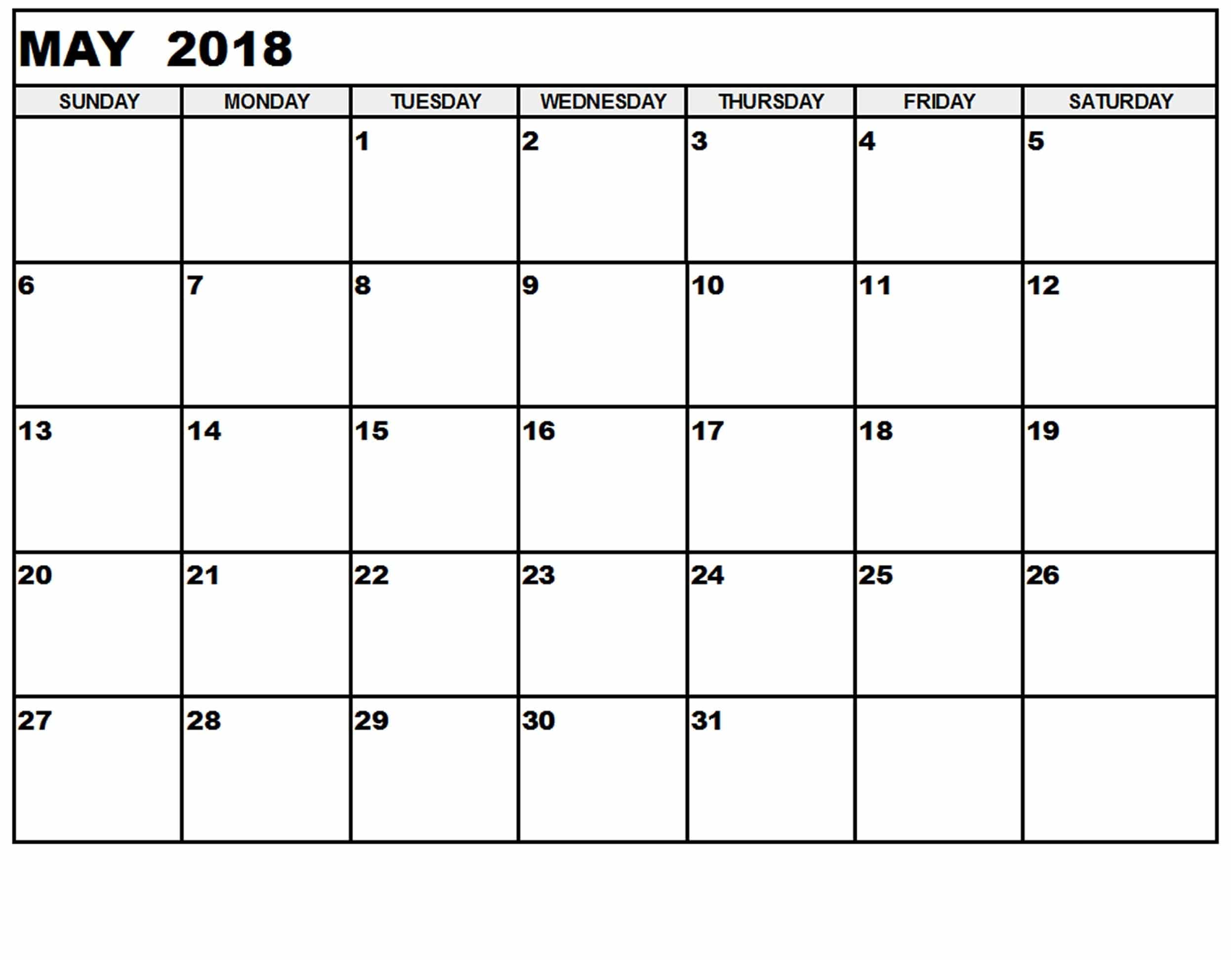 May Calendar 2018 Printable 