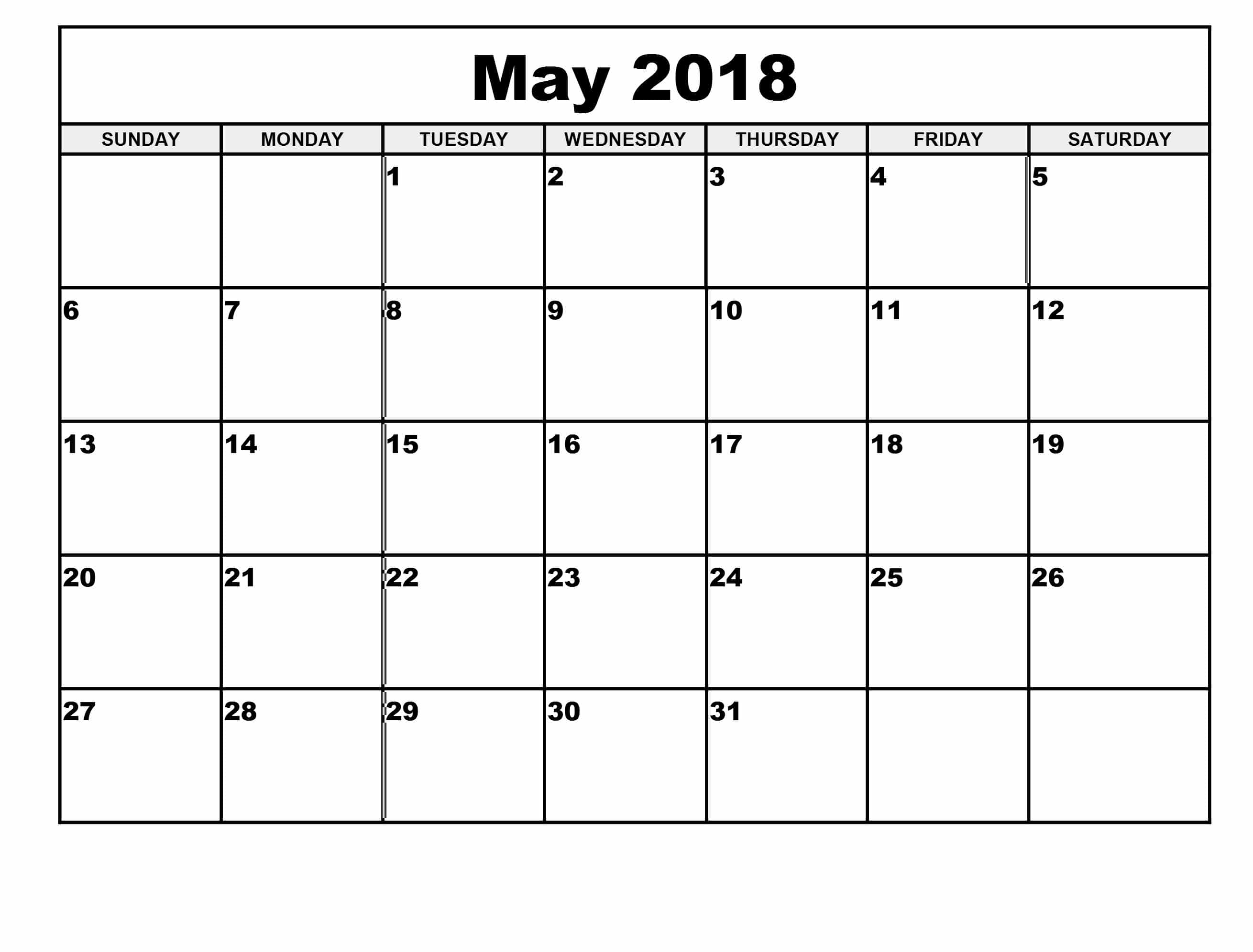 May Calendar 2018 Printable 