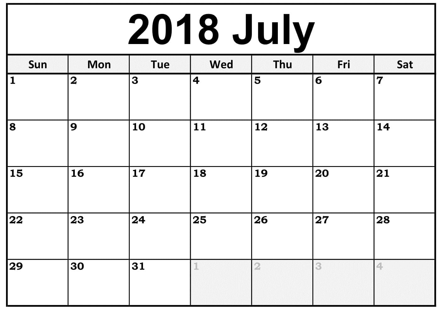 Calendar July 2018