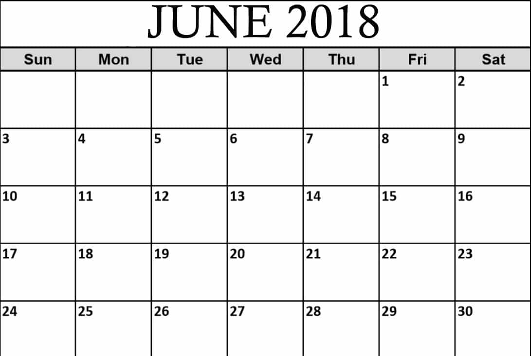 Printable Calendar June 2018 