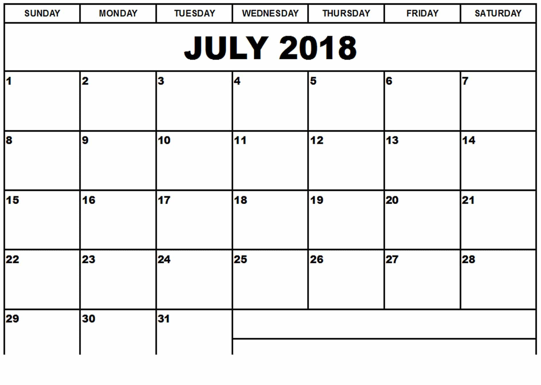  Printable July 2018 Calendar