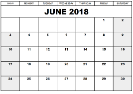 Printable June 2018 Calendar 
