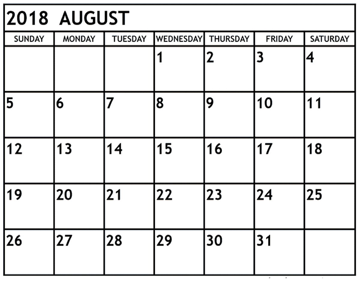 2018 August Calendar 