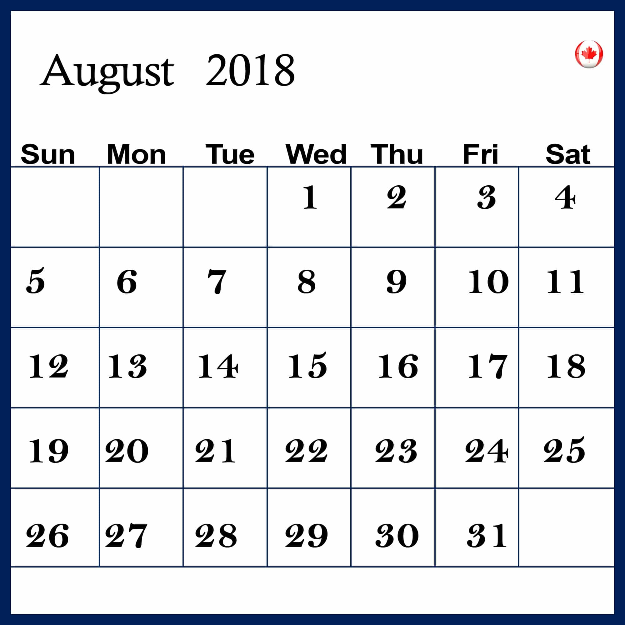 Calendar August 2018 Yearly And Monthly Templates Free & HD!