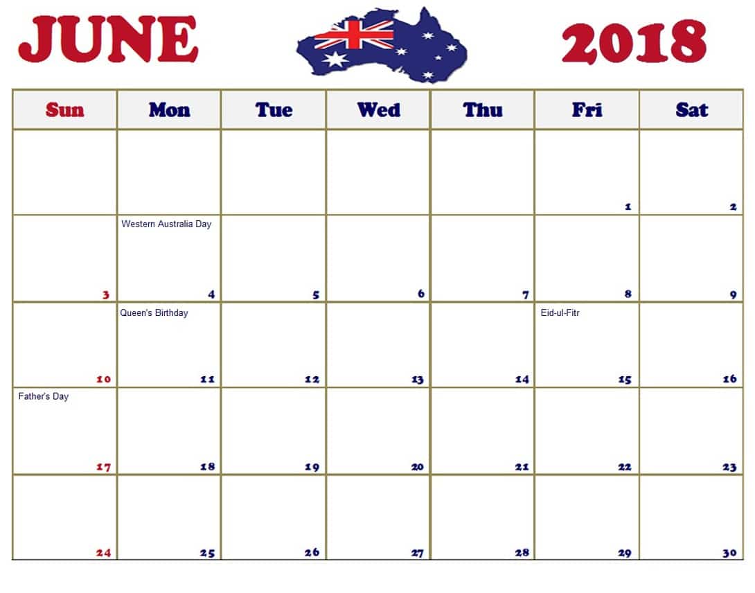 June 2018 Calendar Australia