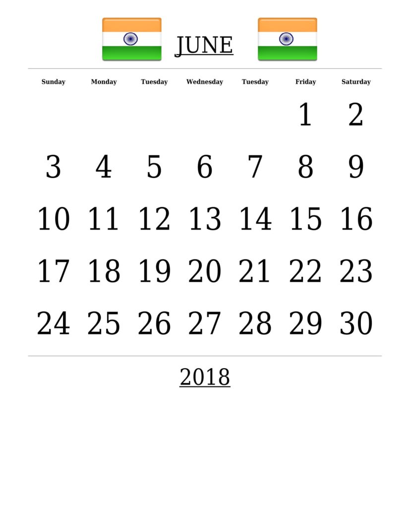 June 2018 Calendar India – Holidays And Festivals | Oppidan Library