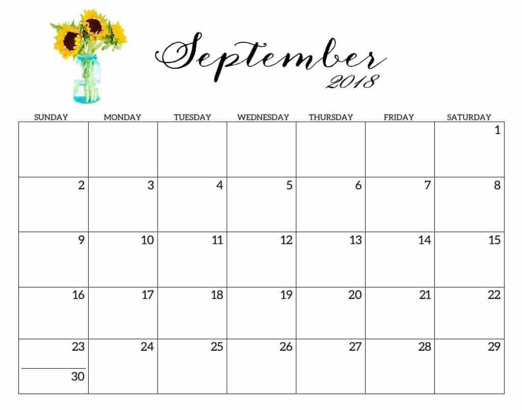  Printable September 2018 Calendar