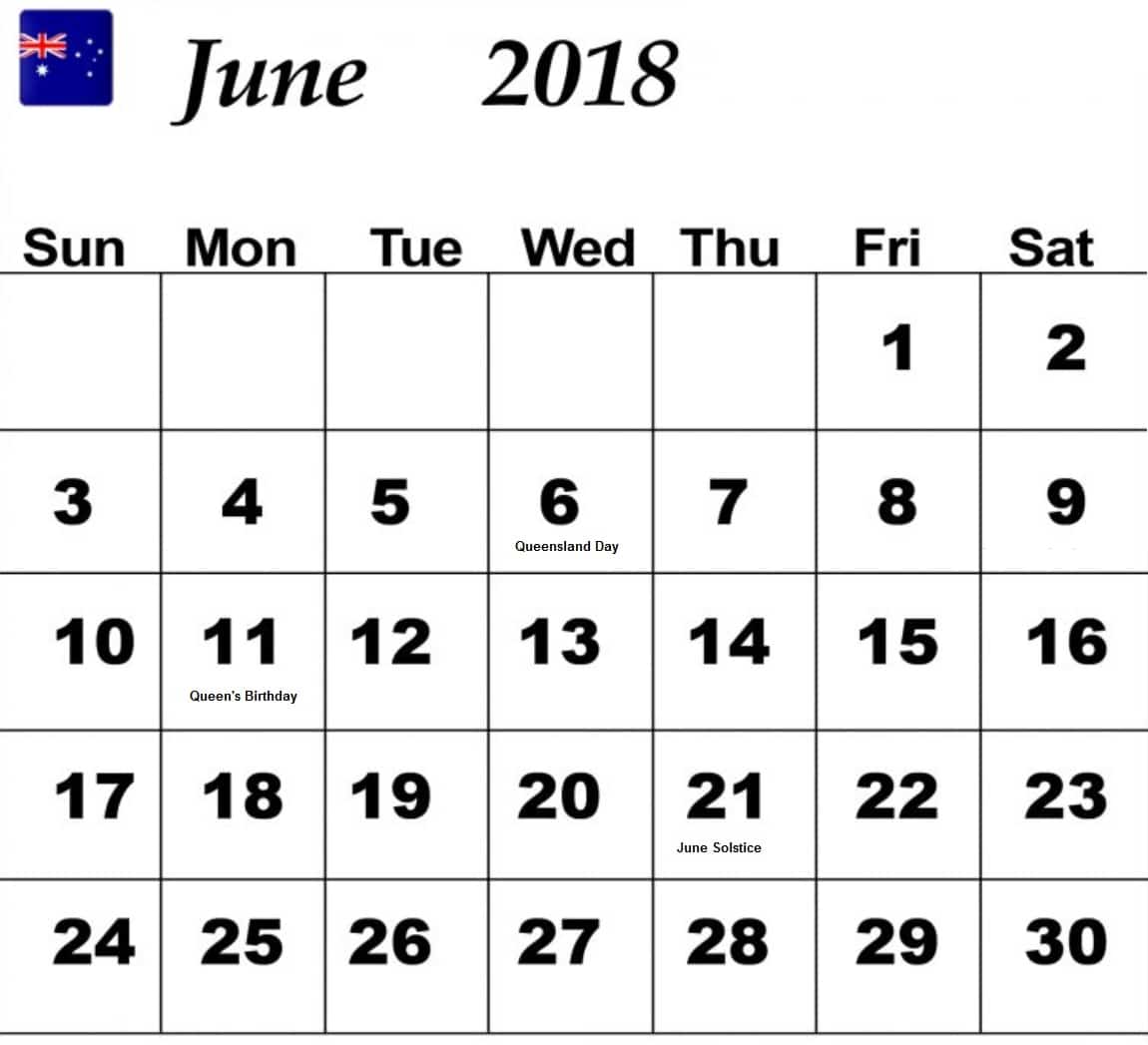 June 2018 Calendar Australia