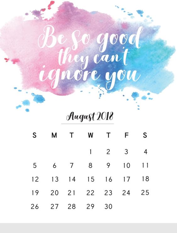  Printable August 2018 Calendar