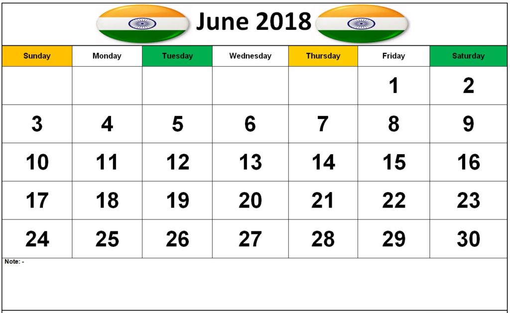 June 2018 Calendar India – Holidays And Festivals | Oppidan Library