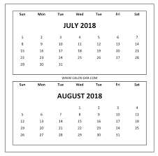 July August 2018 Calendar Templates