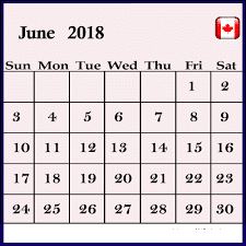  June 2018 Calendar Canada