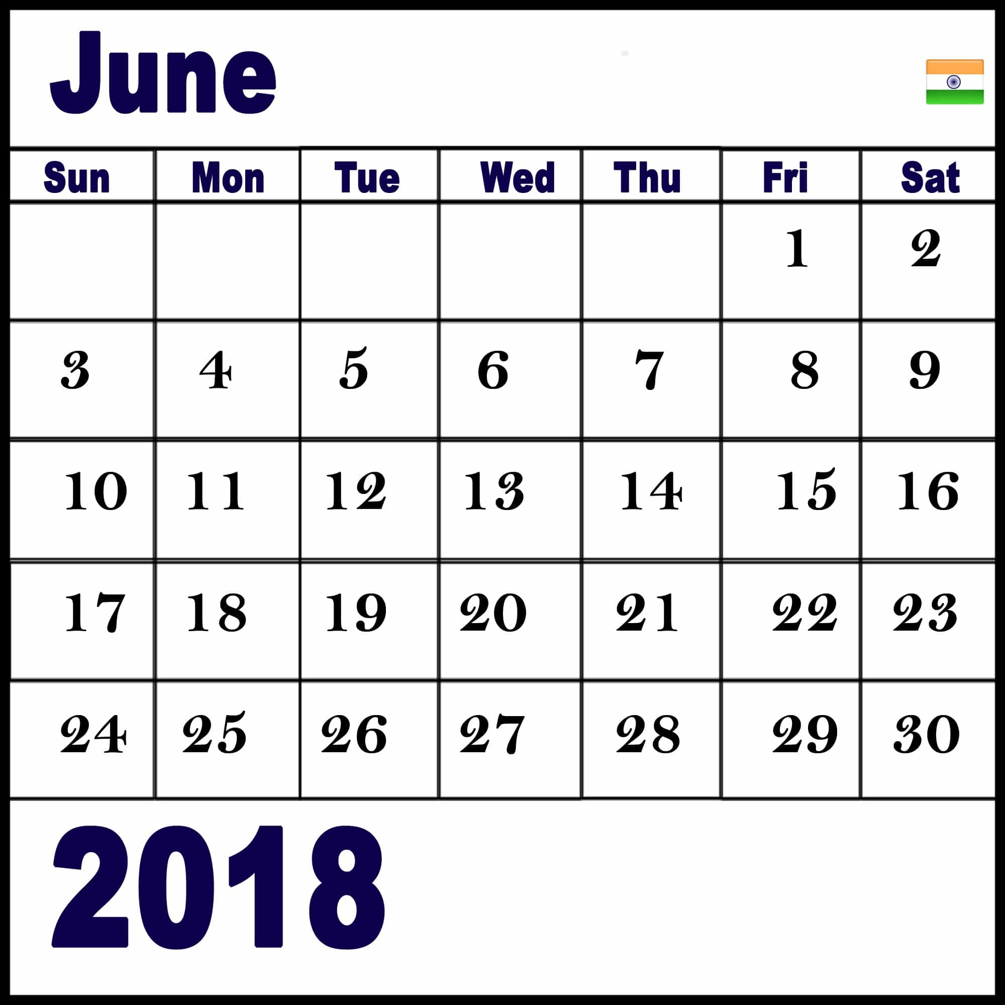 June 2018 Calendar India – Holidays And Festivals | Oppidan Library