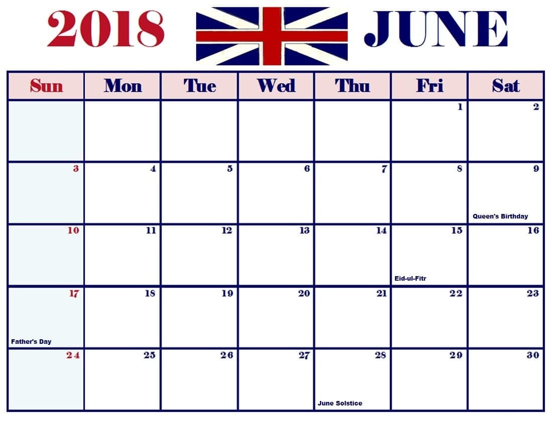 June 2018 Calendar Uk Public And National Holidays Oppidan Library