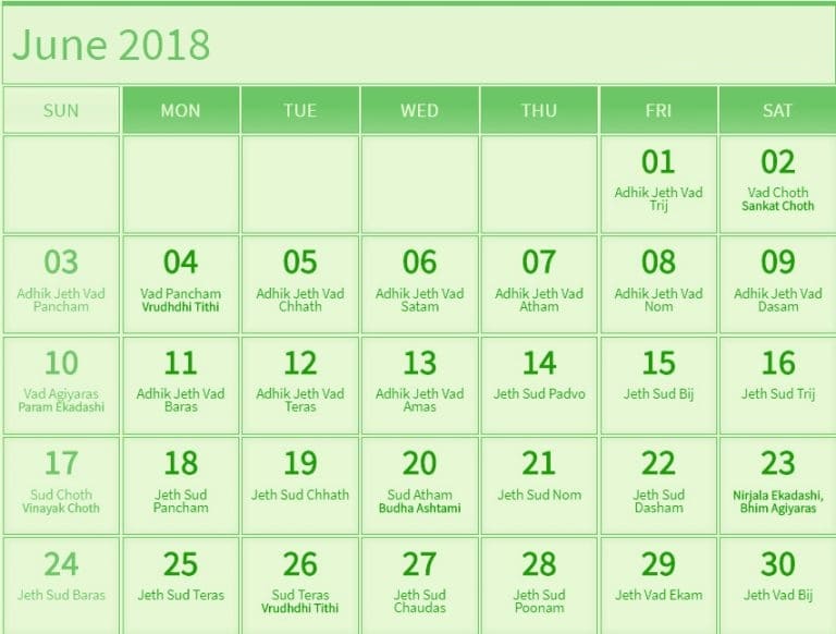 June 2018 Kalnirnay Calendar 