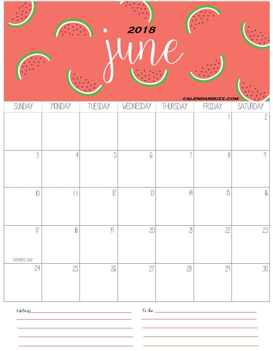 June Calendar For 2018