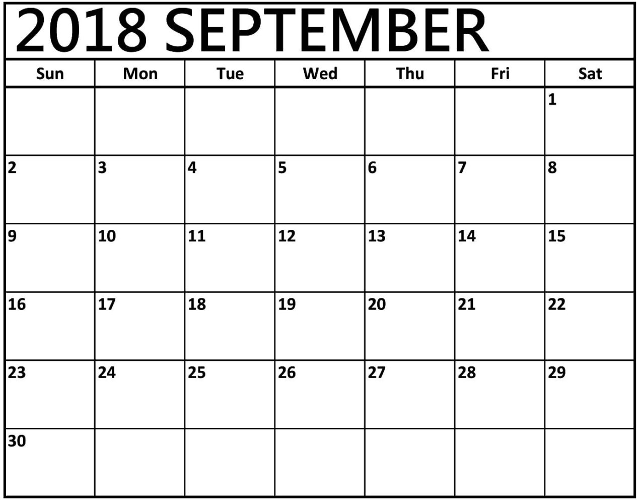 September 2018 Calendar Template