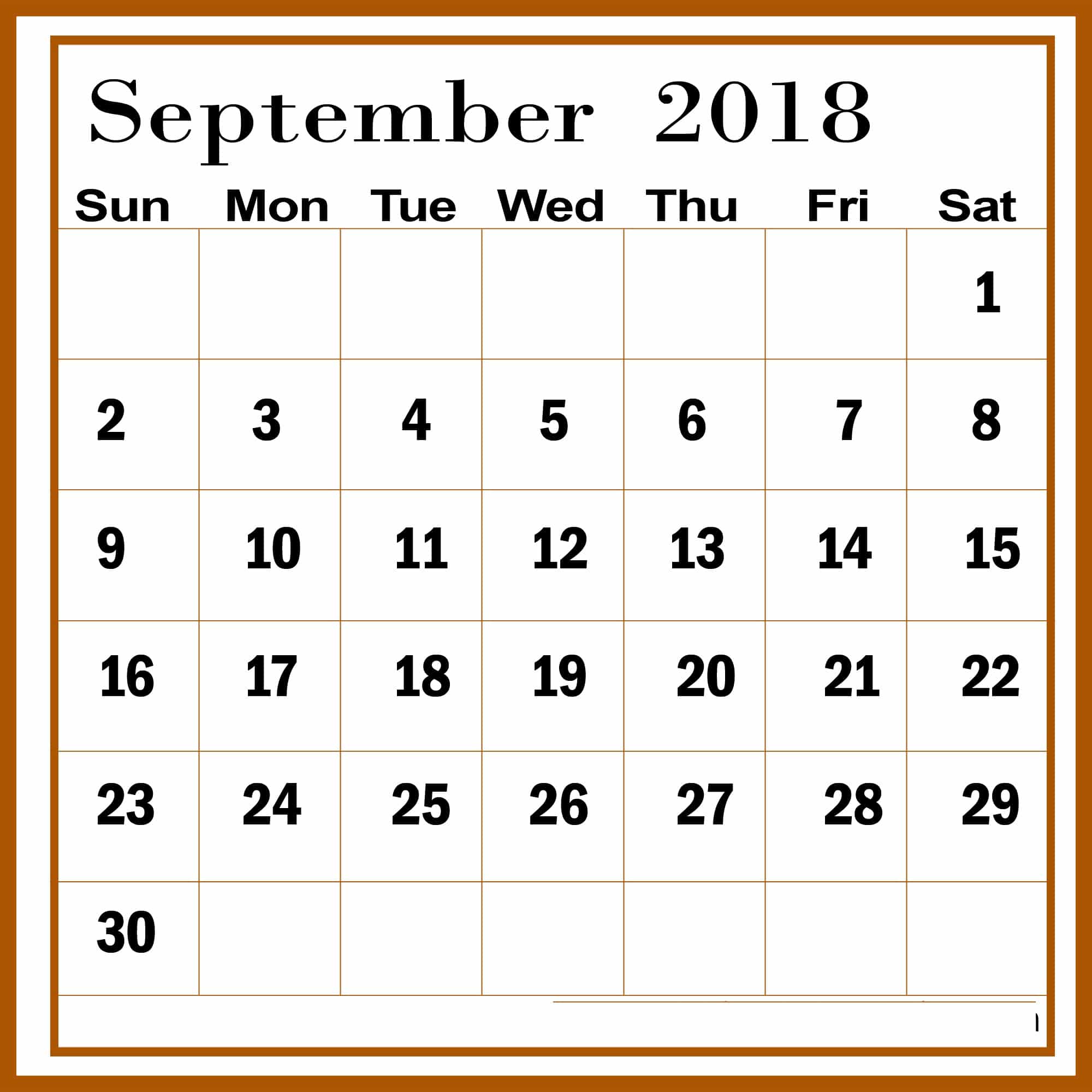 September 2018 Calendar Template