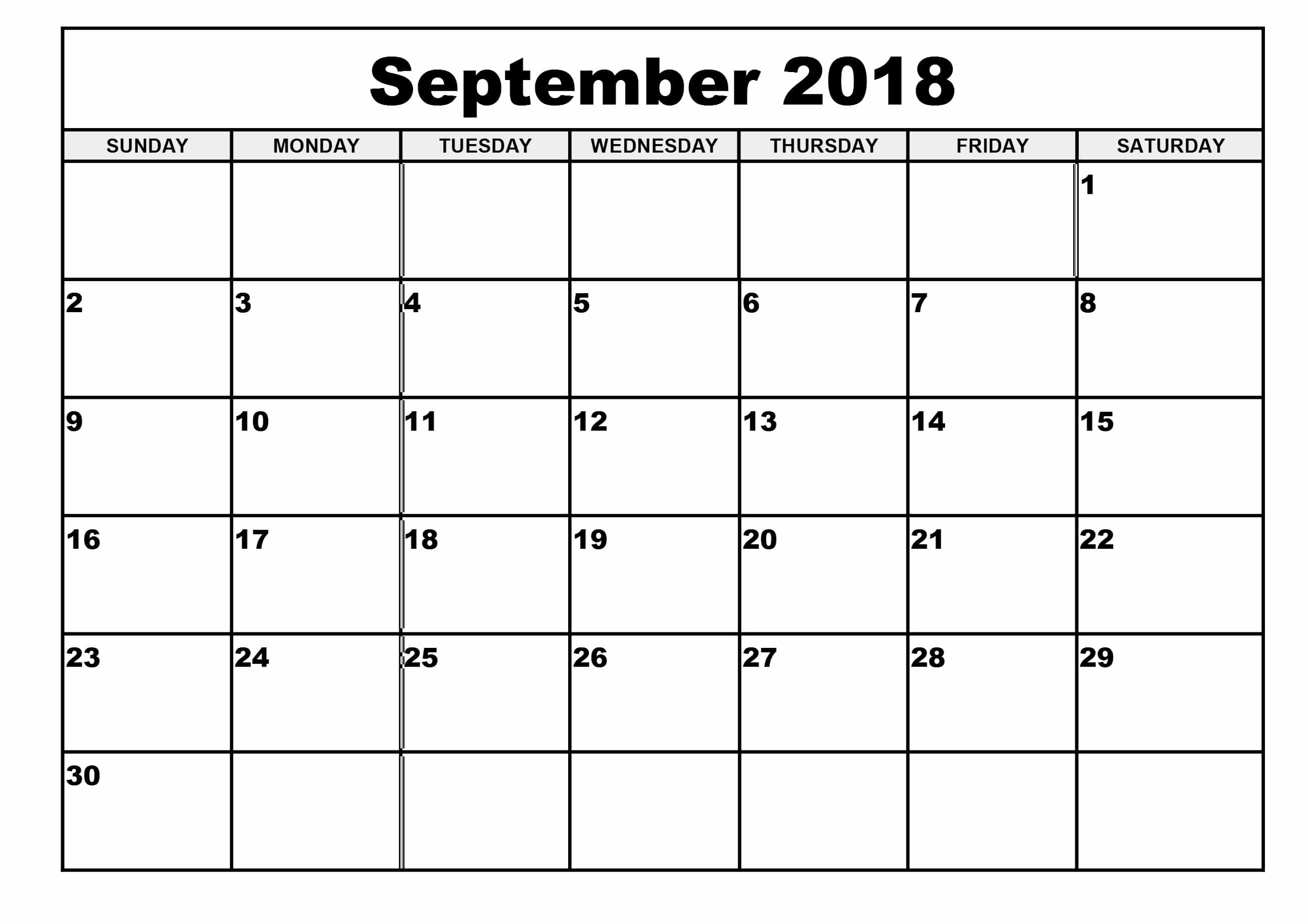 September 2018 Calendar Doc