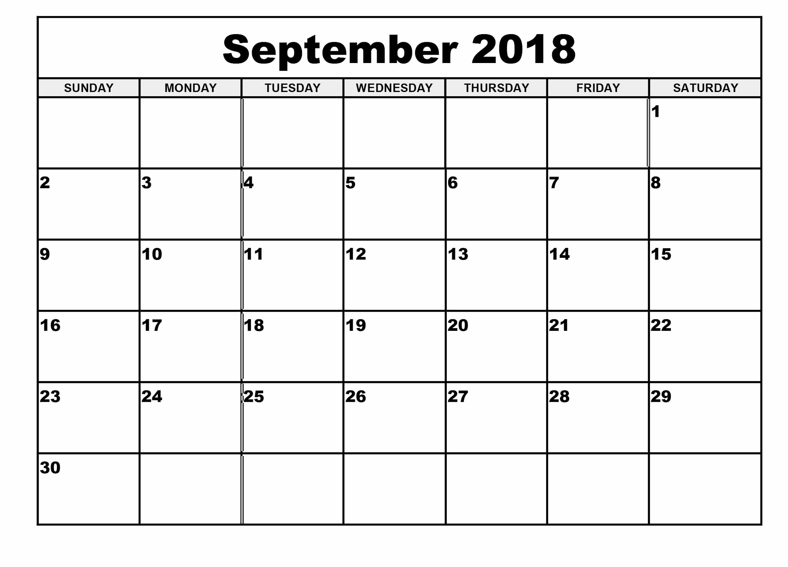 September 2018 Calendar