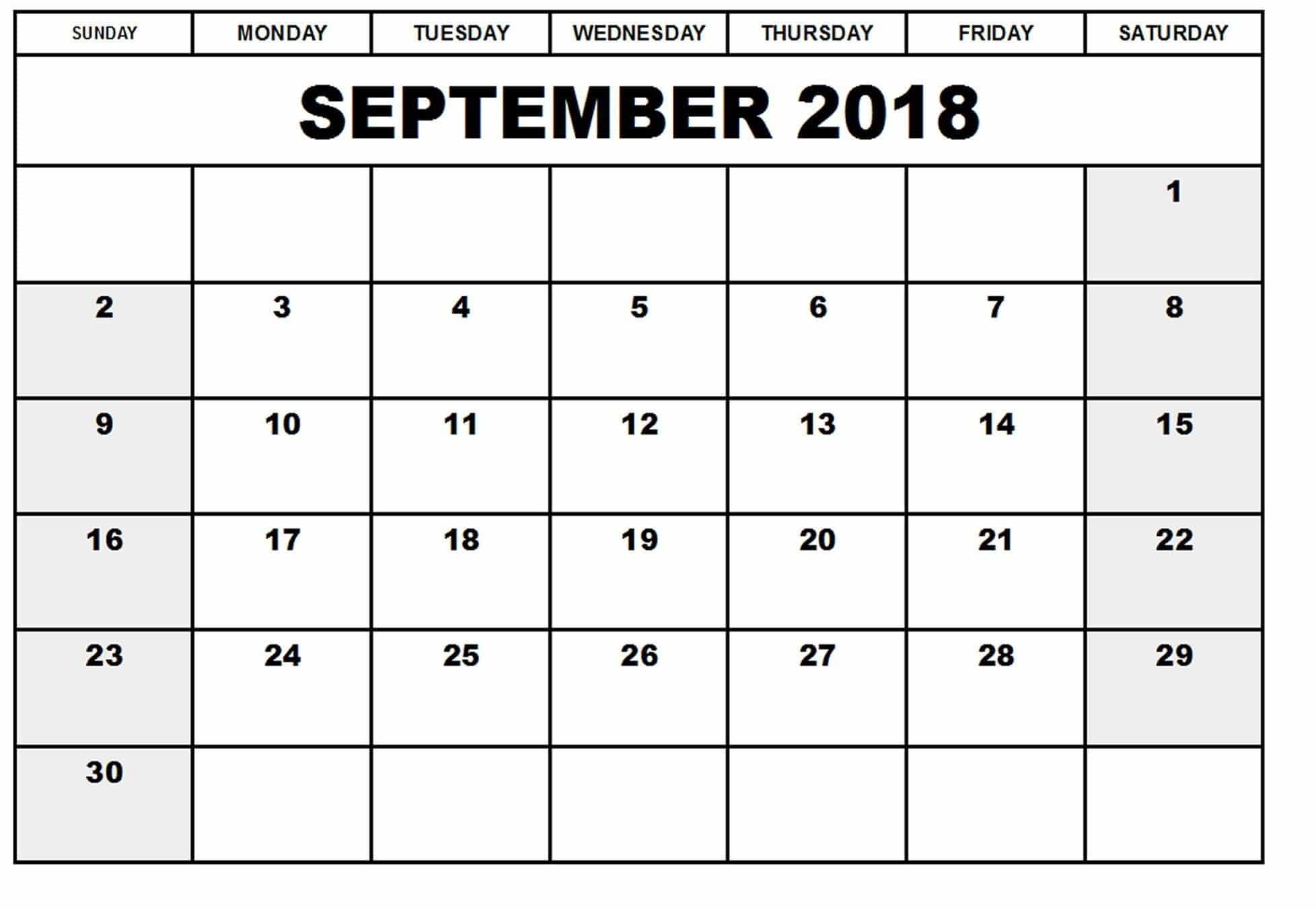 September 2018 Printable Calendar 