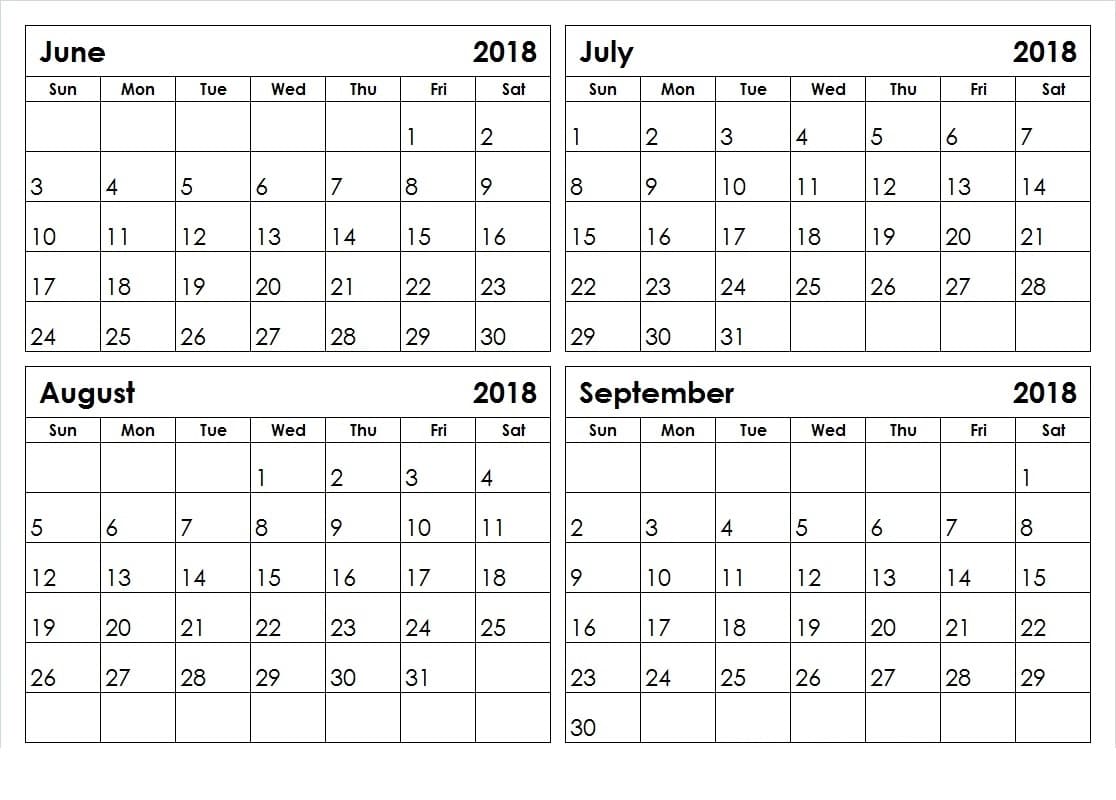 June July August 2018 Calendar
