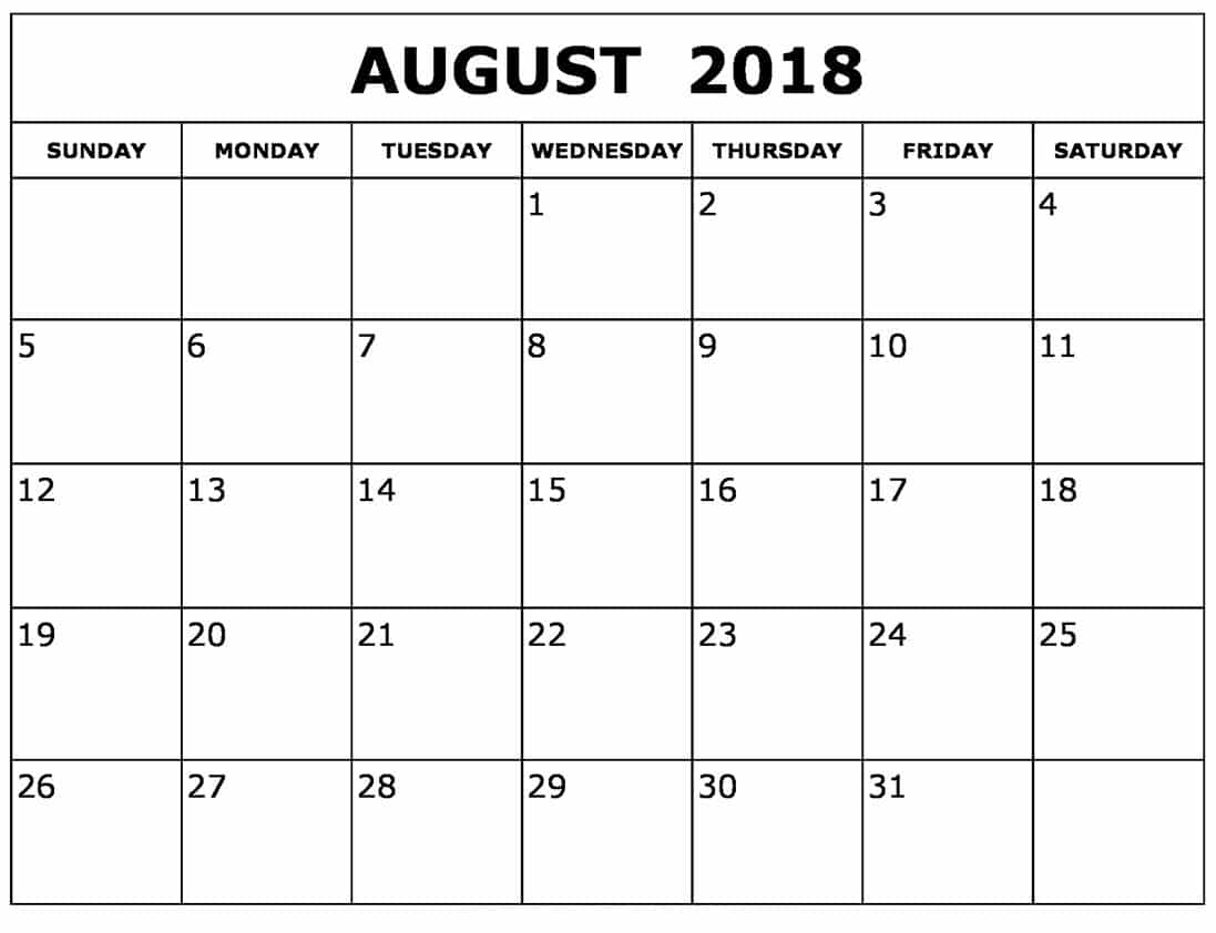 Blank Calendar August 2018