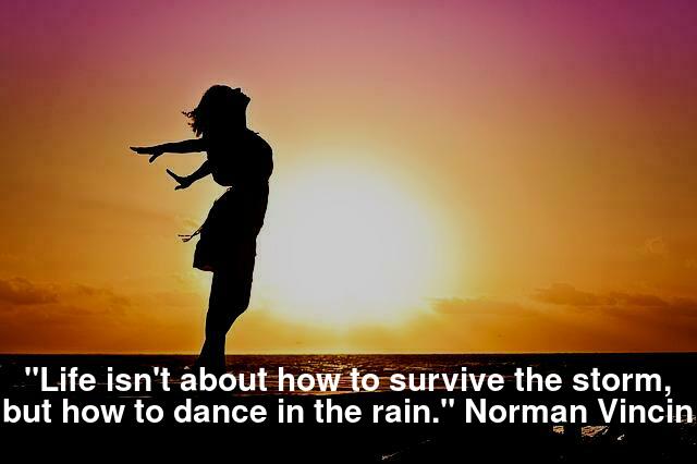 "Life isn't about how to survive the storm, but how to dance in the rain." Norman Vincin