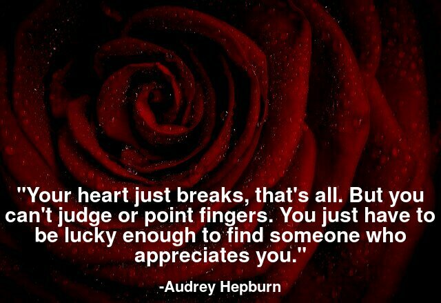 Your heart just breaks, that's all. But you can't judge or point fingers. You just have to be lucky enough to find someone who appreciates you.